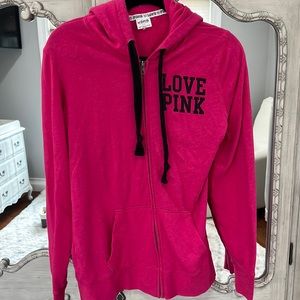 Pink Victoria’s Secret zip up hoodie.  Size small